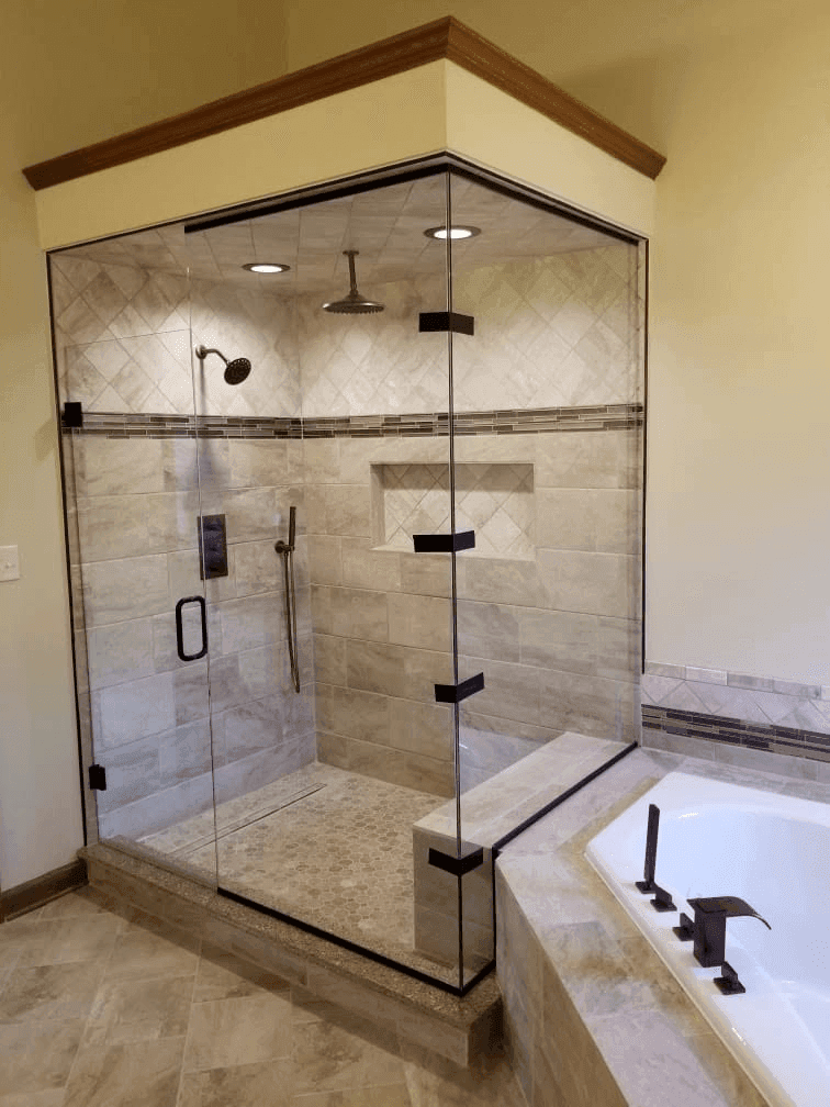 Custom Corner Glass Shower Enclosure & Soaking Tub