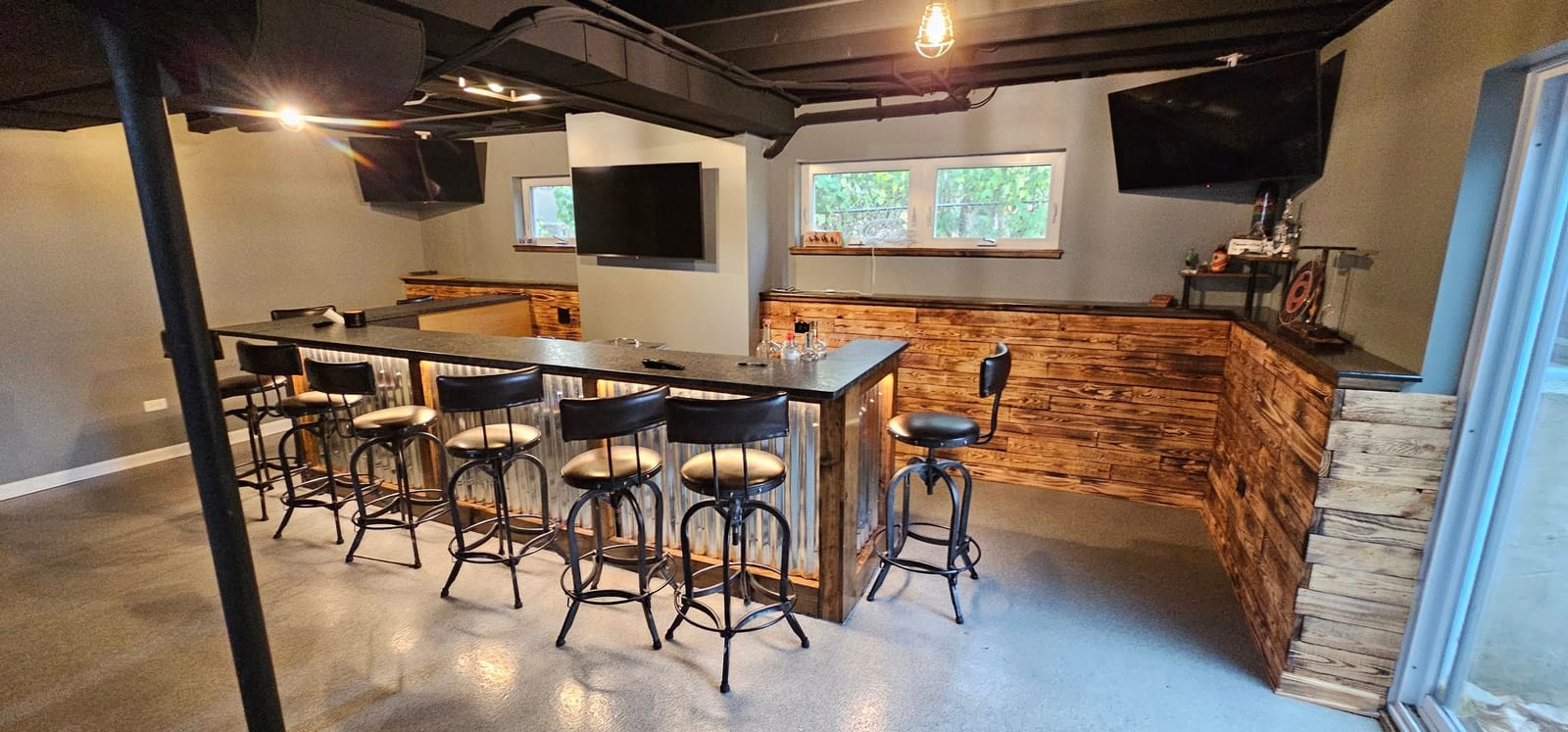 Custom Basement Wet Bar & Corrugated Metal Lounge